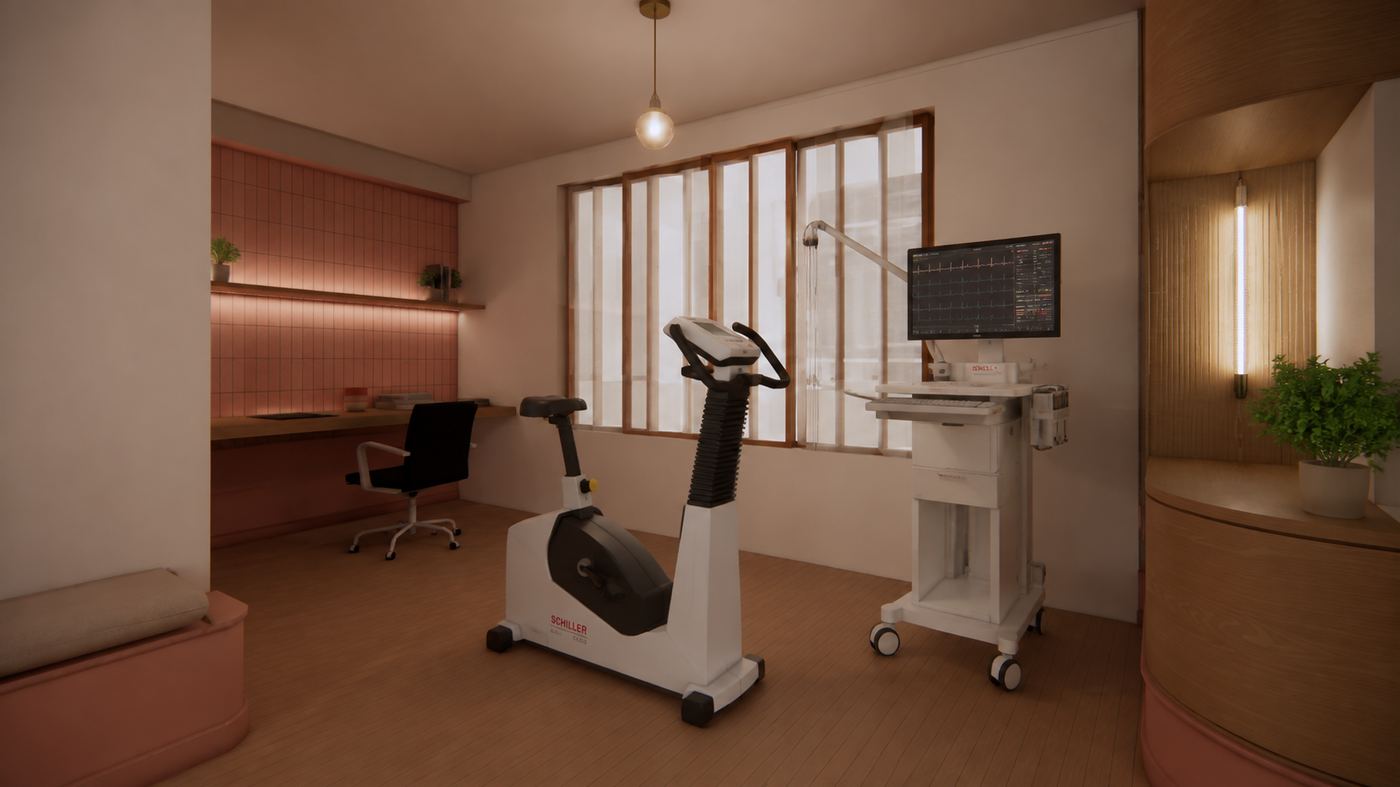 Salle d'ergométrie équipée d'un vélo d'effort